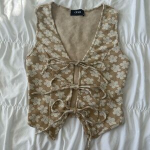 Cider Beige Textured Tie Front Top